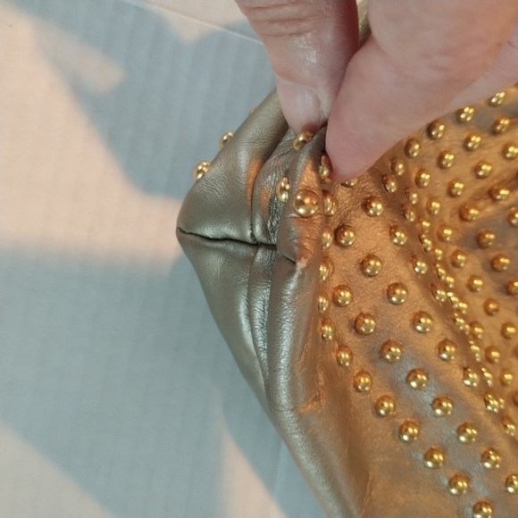 Gold Leather Studded Drawstring Bag - Picture 4 of 10